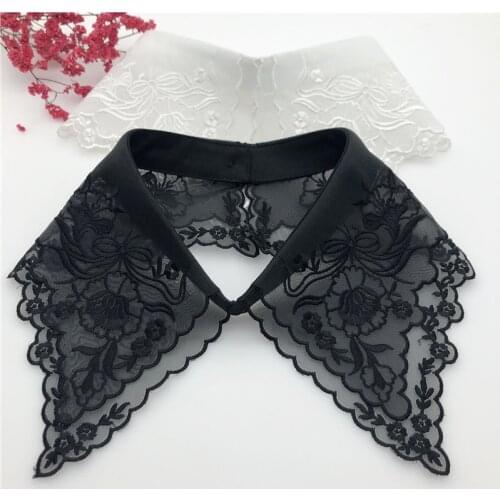 European Style Women Girls Chiffon Lace Fake False Organza Collar Decorative Embroidery Lace Choker Blouse Shawl Bowtie