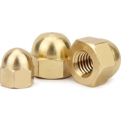 2-10Pcs Brass Cap Hex Nuts DIN1587 M3 M4 M5 M6 M8 M10 M12 Decorative Dome Head Cover Semicircle Acorn Nut