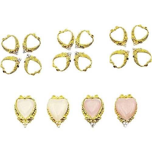 50 pcs 3D Heart Shaped Cat Eye Stone Decal/ Gold Hollow out nail decoration/ Heart Frame Golden Gem Stone Nail Art Charms,HGty65