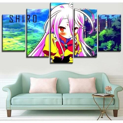 5 Pieces No Game No Life Hd Prints Pictures Framed Wall Artwork Modular Anime Poster Painting Canvas For Living Room Home Decor