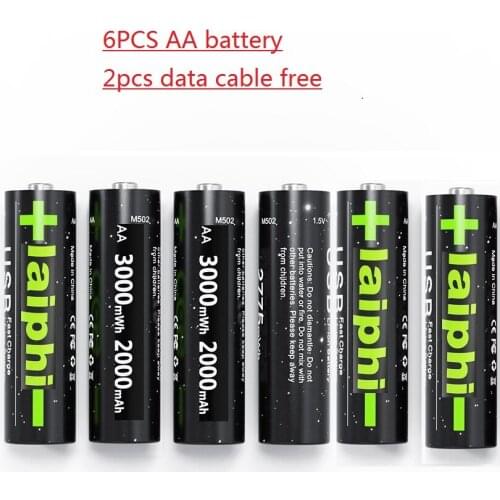 6pcs 1.5V AA 2775mWh Rechargeable lithium li-ion Battery USB Batteries