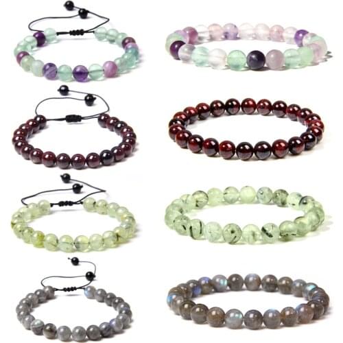8 MM Natural Fluorite Stone Beads Bracelets Unisex Vintage Braid Jewelry Couple Bangle Men Healing Energy Yoga Mala Prayer Gifts