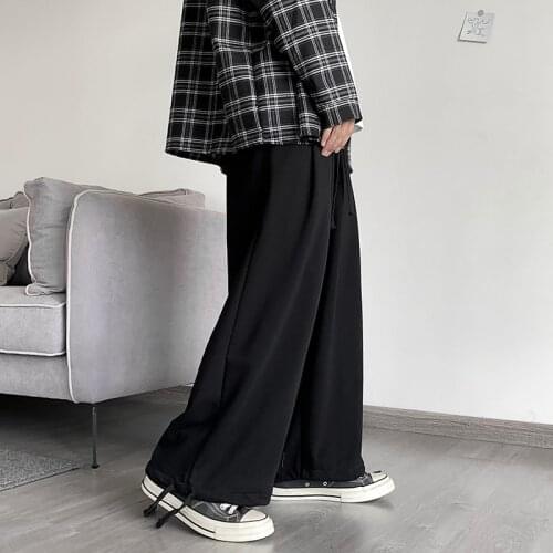 Sweatpants Men Drawstring Full Length Wide Leg Trousers Straight Autumn Male Pants Korean Style Baggy Chic All-match Harajuku