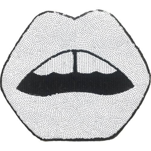 1 Piece Large White Lips Sequined Sew on Patches for Clothes T-shirt Mouth Sequins Appliques Decoration Patches New Arrival