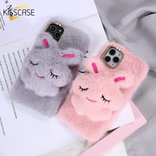 KISSCASE Cute Rabbit Phone Case for iPhone 6 6S 7 8 Plus XS Case Lovely Fur Cover for iPhone 11 Pro Max 11 Pro XS Max XR X Coque