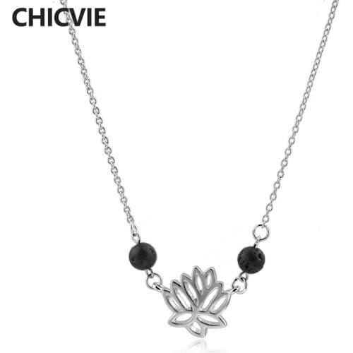 CHICVIE Jewelry Yoga Lotus Flower Necklace Buddhism Necklace Display Llava Stone Diffuser Jewellery Pendant Necklaces SNE180022