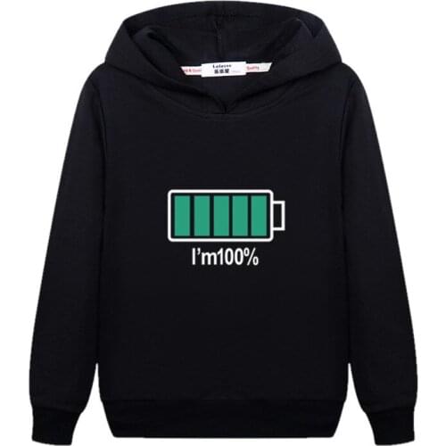 Kids Energy battery 100% Pullover Long Sleeve Cotton Hoodie Boys Autumn Casual Sweatshirt Girls Coats