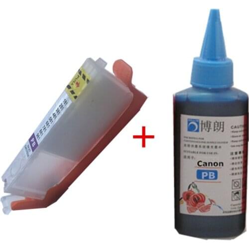 For CANON pixma TS8150/TS8151/TS8152/TS8250/TS8251/TS9150/TS printer CLI-581PB refillable ink cartridge + PB Dye Ink 100ml