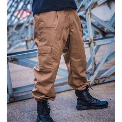 Outdoor training hiking waterproof loose pocket straight tactical trousers Plaid fabric water repellent ripstop pants overalls