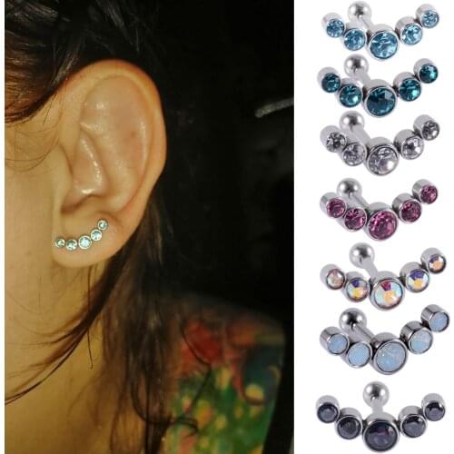 1PC Surgical Steel Charming Crystal Ear Tragus Cartilage Stud Helix Piercing Screw End ball Lobe Earrings Barbell Jewelry