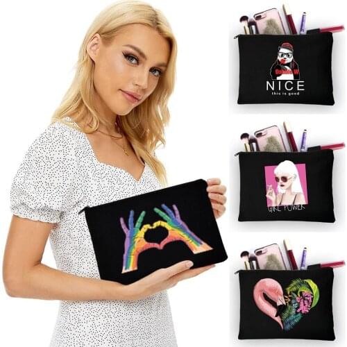Color Printing Women Canvas Makeup Bags Travel Lady Storage Bag Wash Bag Fabric Zipper Multifunctional Cosmetic Storage Bag