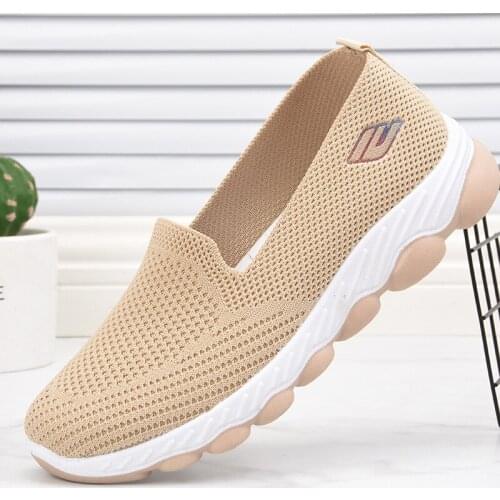 Women Sport Vulcanized Shoes Summer Shallow Mouth Mesh Breathable Running Shoes Lady Flat Heel Slip-on Lazy Shoes