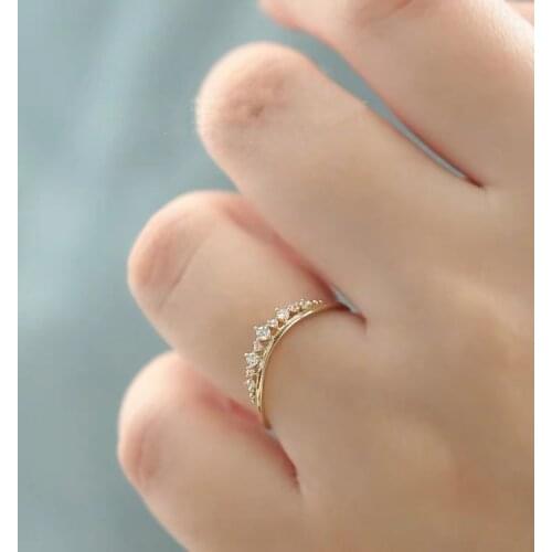 Cute Female Crystal White Stone Ring Real 925 Sterling Silver Gold Engagement Ring Vintage Small Wedding Rings For Women