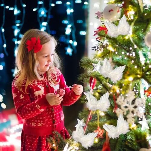 Behogar 10pcs Mini White Feather Wing Christmas Tree Decor Hanging Ornaments for Xmas Holiday Wedding Home Party Decorations