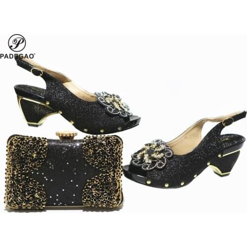 Fashionable New Coming Italian Design Shoes and Bag Set 2020 Summer New African Ladies Shoes Matching Bag in Black ColoR