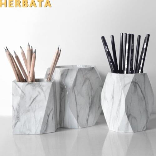 Marble Pen holder Simple Storage Box Creative Resin Desk Organizer Desktop Makeup Brush Container Fashion Office Supplies 2561