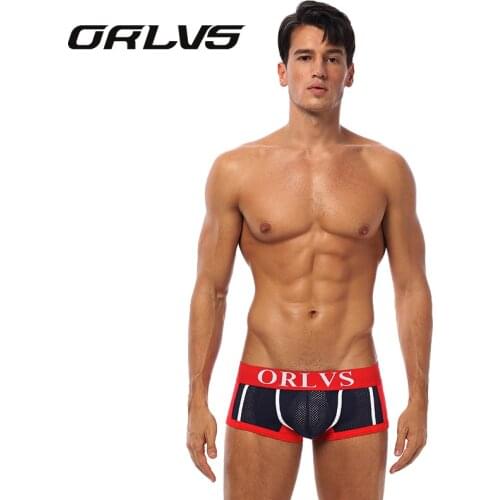 ORLVS Mens Mesh Underwear Boxer Sexy Male Short Pants Cotton Panties Gay Underpants Sous Vetement Homme Hot Boxershorts Men
