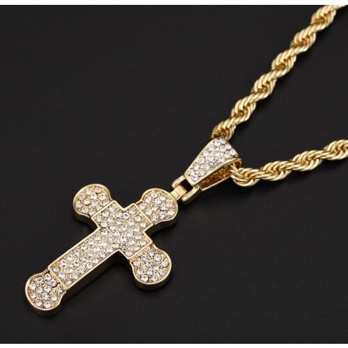 Cross Necklace For Men Byzantine Gold Stainless Steel Chain Catholic Crucifix Pendant Male Punk Rock Ornaments
