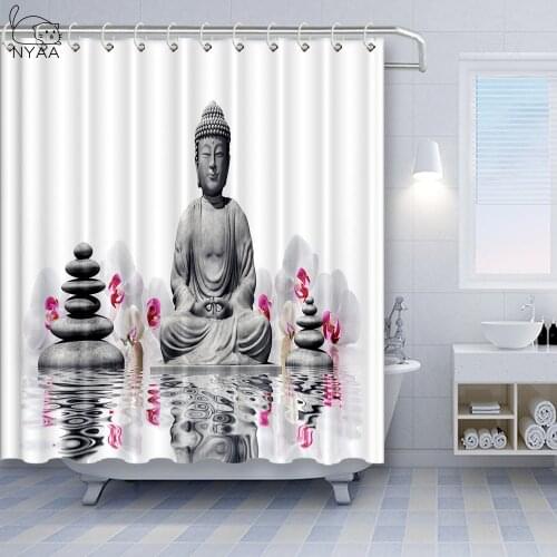 NYAA Vintage Buddha Waterproof Fabric Shower Curtains 180x200 For Bathroom 3d Zen Bathtub Curtain Home Decorative With 12 Hooks