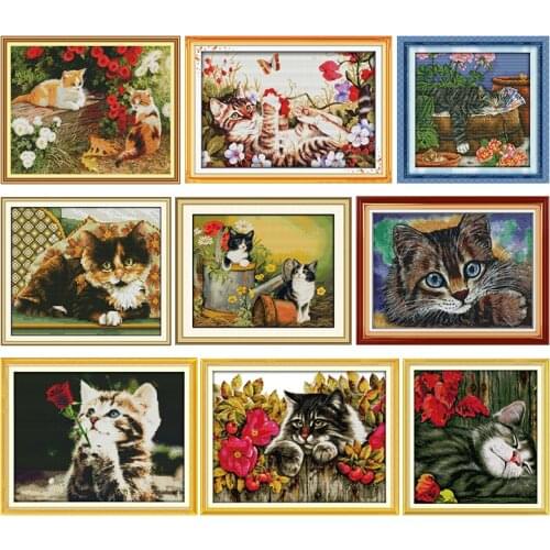 Cat Cross Stitch Embroidery Kits Needlework Stamped Thread Decoration Gift DMC 11CT 14CT Print Counted Fabric Handmade Craft Set