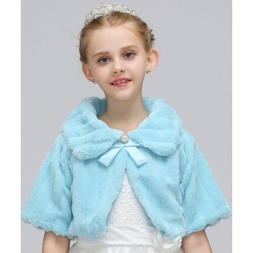New Sleeveless Bows Warm thick Plush Wedding Cloak Fur Junior Bridesmaid Cape for communion dress flower girls jacket Bolero