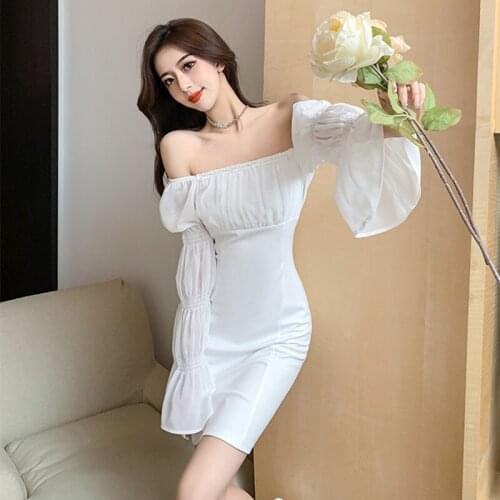 2020 new style lace stitching pure color slim fold bag hip waist sexy fashion dress women