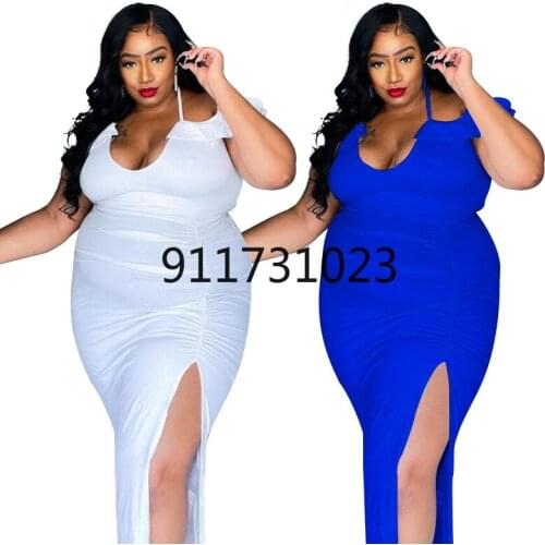 2021 New Arrival Summer African Women White Blue Plus Size Long Dress African Dresses for Women L-4XL