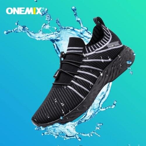 ONEMIX 2021 New Black Running Shoes for Men Waterproof Breathable Training Sneakers Male Outdoor Anti-Slip Trekking Sports Shoes