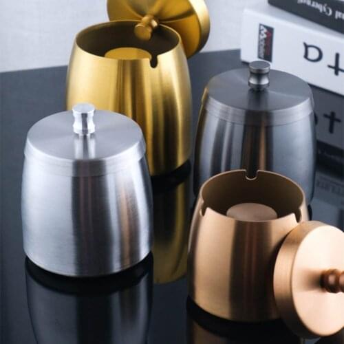 Stainless Steel Ashtray Windproof Round Ash Holder With Lid Smoking Accessory Home Bar Cafe Car Decor