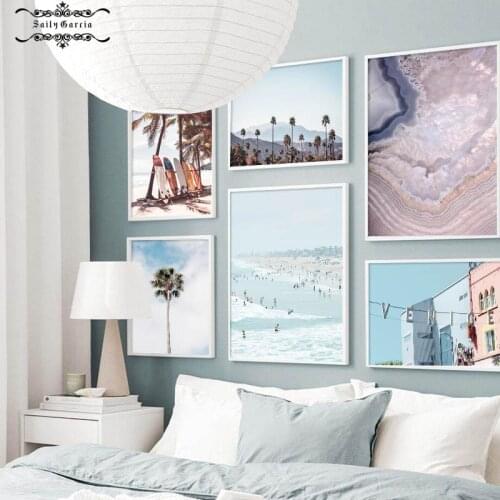 Ocean Waves Landscape Canvas Poster Nordic Palm Tree Seascape Wall Painting Beach Surfing Art Print Modern Decorative Pictures