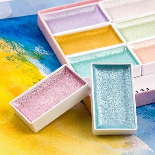 SAKURA Portable Travel Solid Pigment Hand-painted Pearlescent Watercolor Paints 8 Colors Set With Brush Painting Art Supplies