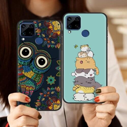 Anti-knock Full wrap Phone Case For OPPO Realme C15 Silicone Soft Cute Waterproof Original Cartoon