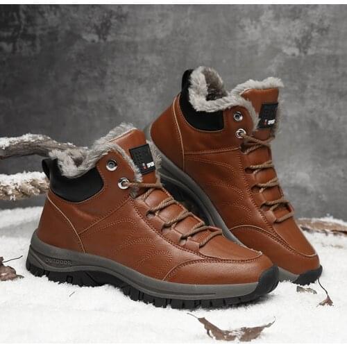 QZHSMY 2021 Brown Boots Men Outdoor Leather Winter Male Hiking Platform Boots Autumn New Anti-cold Non-slip Plus Size 46