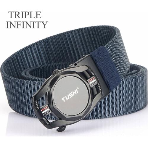 TRIPLE INFINITY New Nylon Belt Metal Automatic Buckle Adjustable Mens Belts Military Tactical Belts High Quality Wear-resistant