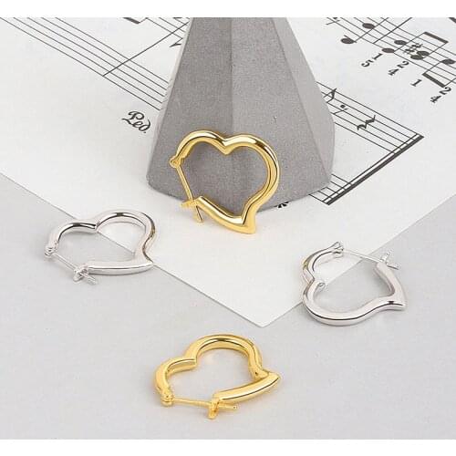 Binmonray 925 Sterling Silver Minimalism Love Heart Earrings Buckle Women Glossy Metal Peach Heart Earrings 2021 Trend Jewelry
