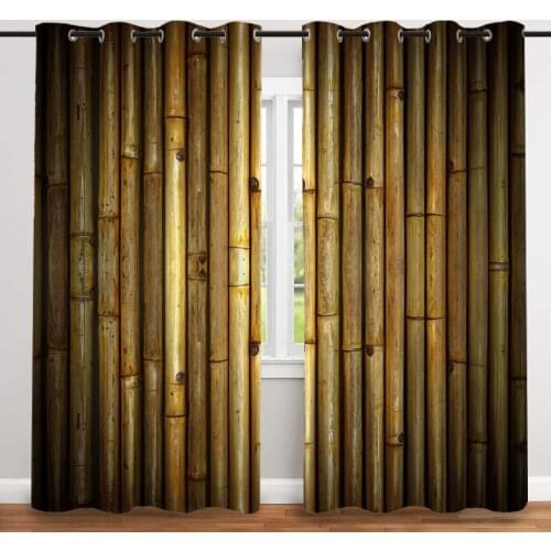 2 Pcs/set Yellow Bamboo Thickened Cloth Curtain Nordic Window Blackout Curtains for Bedroom and Living Room