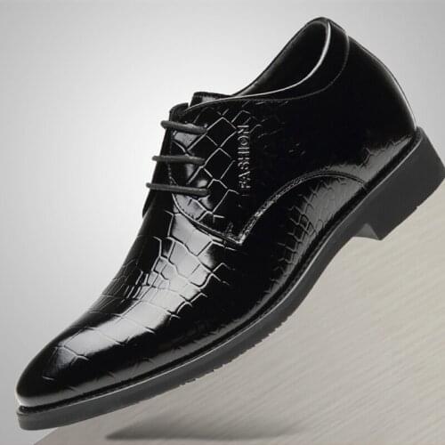 Oxford Heels 6/8cm Leather Dress Shoe Men Formal Shoes In High Quality Black Men Wedding Shoes for Groom Lace Up Business Shoes