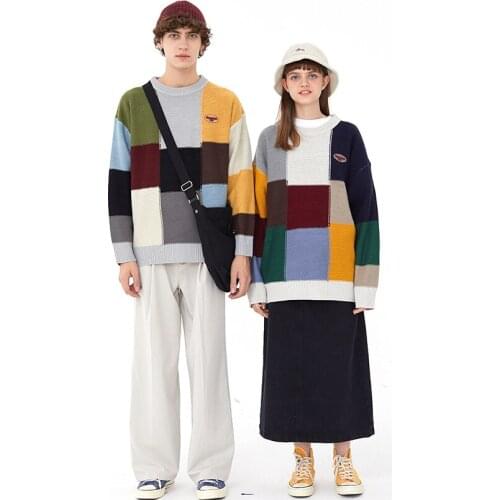 High quality oversized patchwork knitted sweater men and women new streetwear winter mens clothing sweater pullover