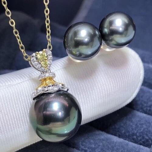 Fine Jewelry 18K Yellow Gold Natural Ocean Tahiti Pearl 8-12mm Females Jewelry Sets for Women FIne Jewelry Sets