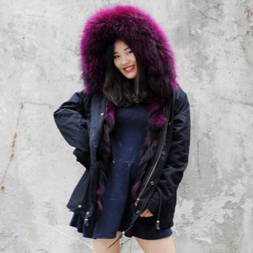 CX-G-P-05H Fashion Women Winter Parka Coat Real Big Raccoon Fur Collar Fur Lining Hooded Outwear Clothes