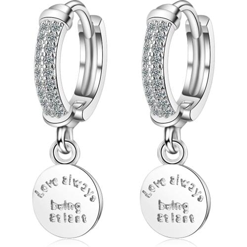 Letter Round Hoop Earrings For Women Cubic Zirconia 925 Sterling Silver Name Coin Trendy Designer Fashion Korean Jewelry Gift