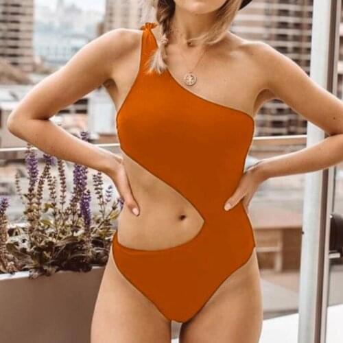 2019 New One Piece Swimsuit Women Sexy Bandage One Shoulder Bathing Push Up Padded Sexy Bikini Swimsuit Swimwear