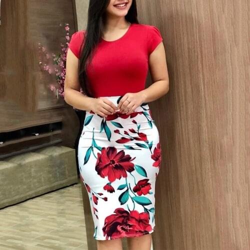 Floral Print Women Bodycon Dress Summer O Neck Short Sleeve Boho Slim Pencil Dress Lady Sexy Package Hip Party Dresses Vestidos
