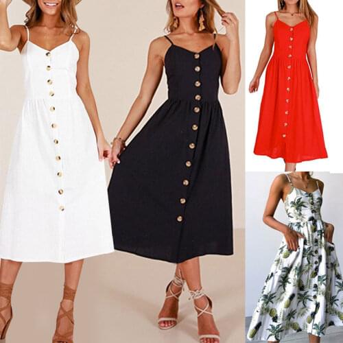 Women Floral Printing Striped Long dress Sexy V-Neck Strap Sleeveless Button Beach Casual Boho Midi Dress Plus Size 3XL vestidos