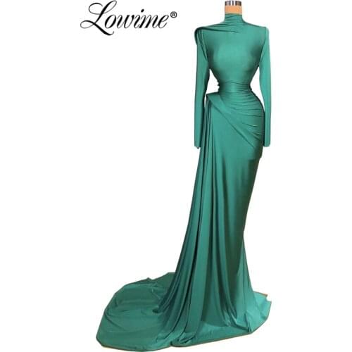 Long Sleeve High Neck Turkish Evening Dress Formal Mermaid Prom Dresses 2020 Robe De Soiree Plus Size Women Celebrity Party Gown