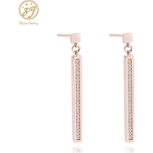 Zhijia European and American fashion new Rose gold and silver metal chain Zircon earrings elegant earrings jewelry