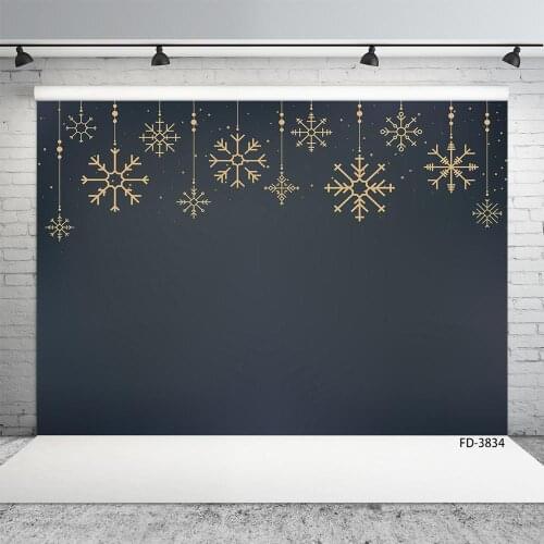 Gold Snowflake Christmas Black Photographic Background Custom Backdrop for Portrait Children Baby Shower Photobooth Photo Studio