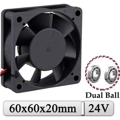 2Pcs Gdstime 24V 60x60x20mm 60mm Dual Ball DC Axial Industrial Case Heatsink 60x20mm 6cm Brushless Exhaust 3D Printer Cooler Fan