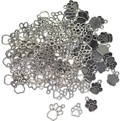 200pcs/set Mixed Dog Puppy Paw Print Charms Metal Pendant Bracelet Jewelry Making