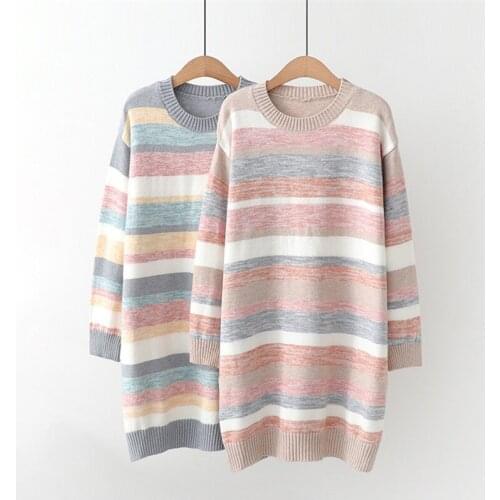 2020 Striped Knitted Sweater Students Autumn Winter Pullover Long sleeve Bottoming Sweaters Women Large size Long Sweaters KW118